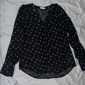 Maurices Black Geometric Print Button-Front Blouse